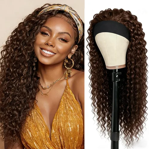Vista 21 de XSY: Peluca de diadema de cabello humano de onda profunda sin pegamento, sin encaje frontal, peluca de diadema rizada, lista para usar y llevar