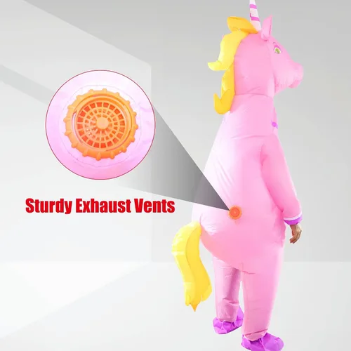 Vista 7 de Traje inflable de unicornio rosa para adultos, la mejor decoración para fiestas, reuniones, celebraciones de vacaciones, Halloween y otros