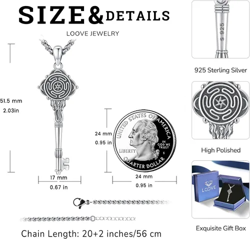 Vista 96 de Collar de pentagrama de plata de ley con triple luna, diosa celta, nudo celta, nudo de brujas, Ankh, sol y luna, Hécate, lilith, Santa Muerte