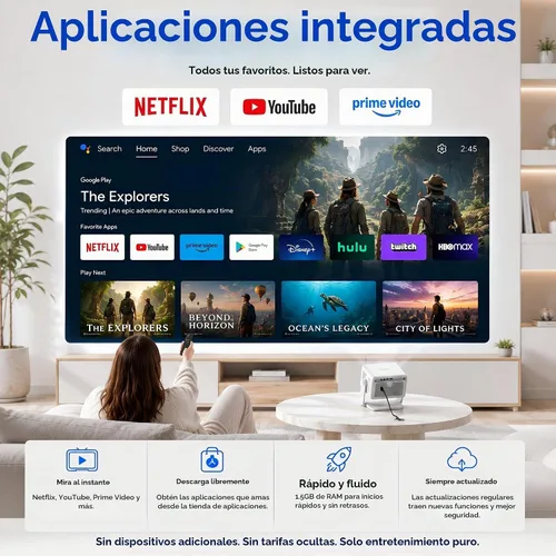 Vista 3 de Aplicación con licencia oficial y 3600 ANSI: proyector inteligente 4K con WiFi y Bluetooth, enfoque automático VISSPL Native 1080P y proyector