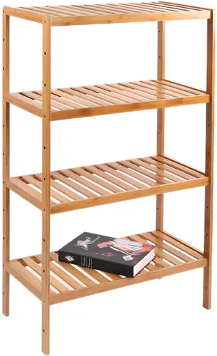 Vista 16 de Estante de almacenamiento de madera maciza con estantes ajustables, estante de almacenamiento de bambú de varios niveles para cocina, sala de estar