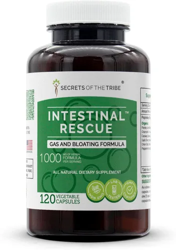 Vista 5 de Secrets of the Tribe - Fórmula de rescate intestinal, gas e hinchazón, mezcla de suplementos herbales (60 cápsulas)