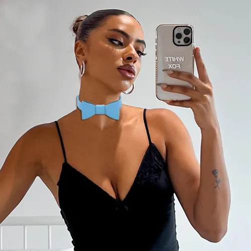 Vista 2 de Gargantilla punk de cuero con lazo de poliuretano, collar gótico, para mujeres y niñas