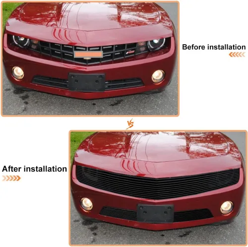 Vista 7 de Combo de rejilla frontal negra Billet para Chevy Camaro LT/LS V6 Phantom estilo principal superior inferior parachoques aluminio Billet Grill