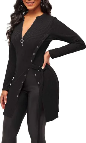 Vista 2 de Blusa asimétrica de punto acanalado con cremallera para mujer