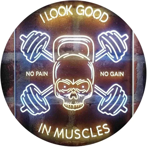 Vista 14 de ADVPRO No Pain No Gain I Look Good in Muscles Weight Train Gym Fitness Señal de neón LED de doble color azul y rojo 8 x 12 pulgadas st6s23-i4093-br