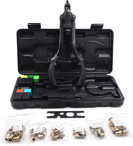 Vista 10 de Remachadora de tuerca manual 12.992 in 13" Kit de pistola de remache Herramienta de ajuste de rosca remachadora NutSert Remachado métrico SAE