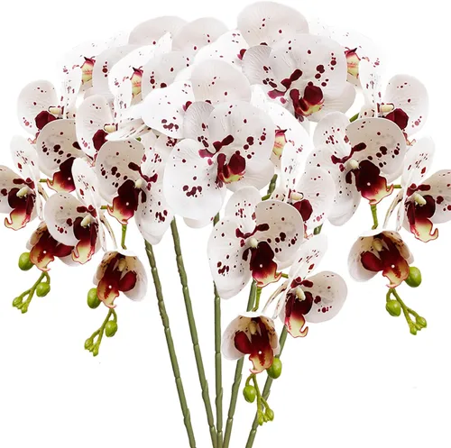 Vista 9 de HinyoCo 5 piezas de flores artificiales de orquídea, flores artificiales de Phalaenopsis de 32 pulgadas para decoración del hogar y boda (blanco)