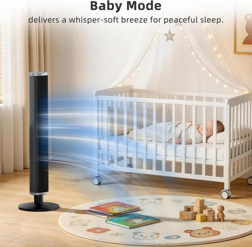 Vista 5 de COWSAR Ventilador de torre con control remoto, 6 velocidades, 4 modos, temporizador de 24 horas, oscilación de 60° para dormitorio, oficina, cocina