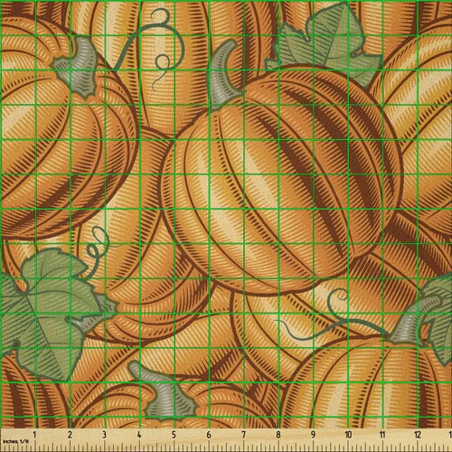 Vista 2 de Ambesonne Harvest Fabric by The Yard, Pumpkins in a Vibrant Colored Pattern Natural Ingredients Vegetarian Nature Theme, Microfiber Fabric for Arts