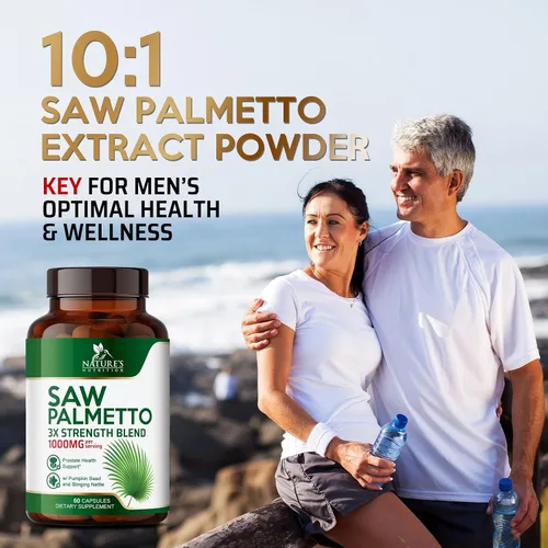 Vista 7 de Saw Palmetto para hombres, suplementos de salud de próstata de fuerza 3 veces para apoyo a la salud masculina, con ortiga picante y extracto