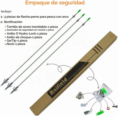 Vista 7 de maifield Cabeza de pesca con arco ejes de flecha de carbono/fibra de vidrio, 2 púas mecánicas de 2.5 pulgadas, área de sujeción de tiro con arco
