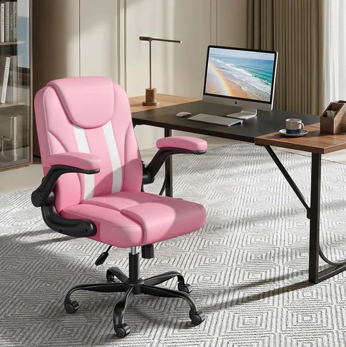 Vista 11 de Silla de oficina de cuero PU, brazos abatibles, cojín de doble capa de 3.5 Negro