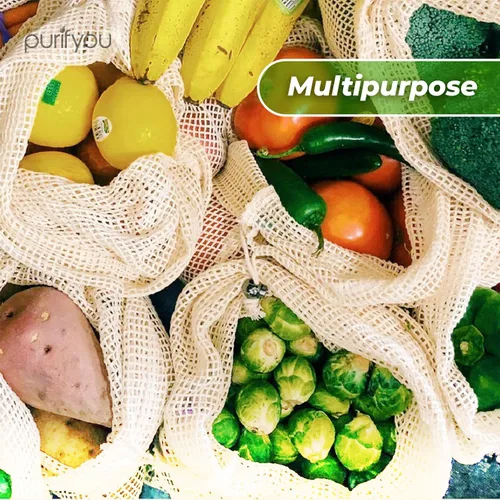 Vista 7 de purifyou Juego de 9 bolsas reutilizables de algodón orgánico – Malla de doble costura resistente, sin blanquear, cierre de cordón – 2 XL (12 x 20)