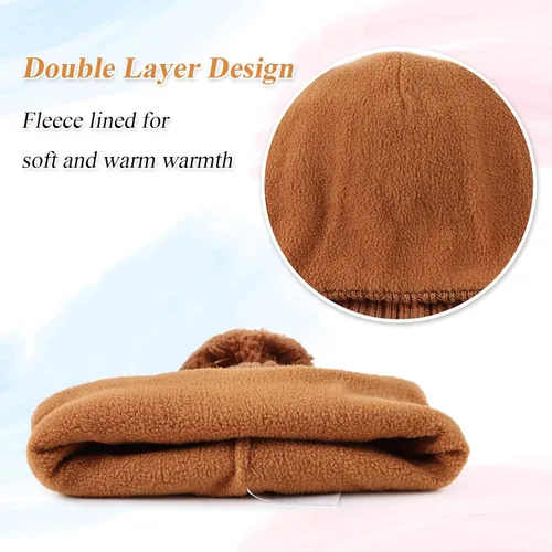 Vista 5 de Gorros de invierno para niña con forro polar para niños, gorro de punto con orejeras con pompón, de 0 a 8 años
