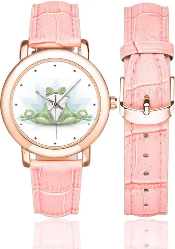 Vista 2 de Funny Kangaroo Tree Frog - Reloj de pulsera para mujer, chapado en oro rosa, correa de cuero rosa