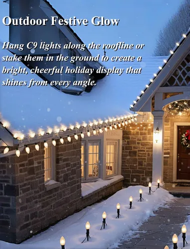 Vista 8 de Luces de Navidad blancas cálidas de 25 pies para exteriores, luces de Navidad blancas esmeriladas con 26 bombillas incandescentes (1 repuesto), luz