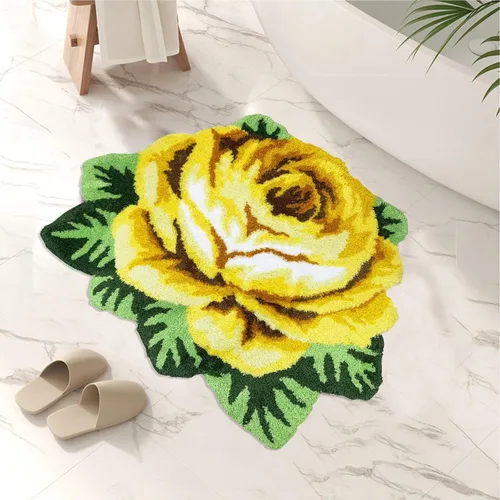 Vista 15 de Alfombrilla Abreeze con 4 rosas, alfombrillas con diseño de flores azul, hecha a mano, antideslizante (no se desliza), alfombrilla moderna, de puede