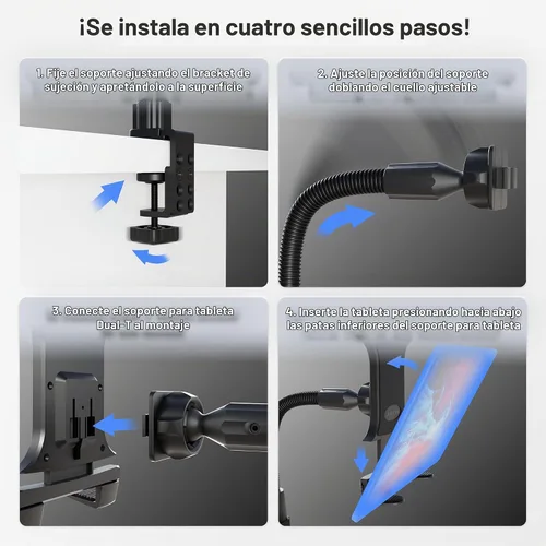 Vista 9 de ARKON Mounts - Soporte resistente para tablet con soporte de abrazadera y brazo de cuello de cisne flexible de 12 pulgadas Soporte versátil