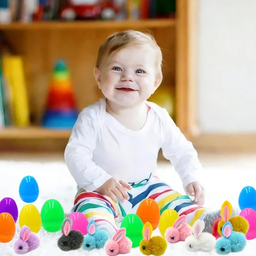 Vista 7 de Paquete de 24 juguetes de peluche rellenos de huevos de Pascua, coloridos rellenos de huevos de Pascua a granel para niños, adolescentes, niños