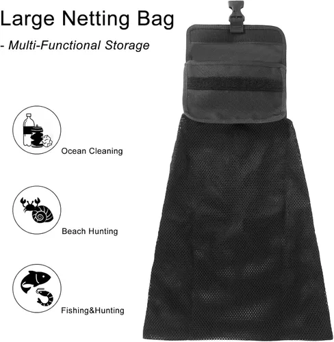 Vista 3 de Luwint Bolsa de malla de buceo Bolsa de malla larga Bolsa de almacenamiento multipropósito con clip de anillo D para deportes acuáticos Buceo Pesca