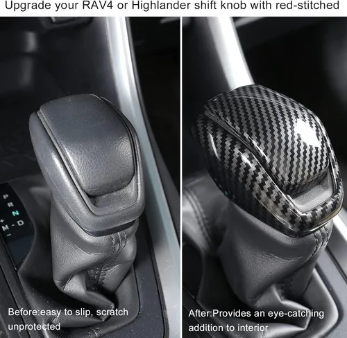 Vista 3 de Para Totoya RAV4 2019-2025 - Cubierta de la perilla de la palanca de cambios, fibra de carbono interior de grano de fibra de carbono protector