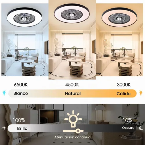 Vista 2 de Ventiladores de techo sin aspas de 24" con luces y control remoto/APP, ventilador de techo de bajo perfil con 3 luces atenuables, ventilador