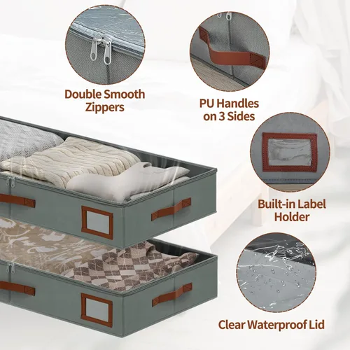 Vista 3 de Contenedores de almacenamiento de 4 pulgadas para debajo de la cama, paquete de 2 contenedores grandes de almacenamiento debajo de la cama con tapa