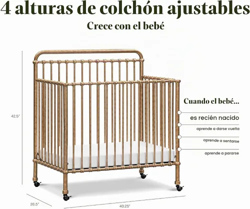 Vista 7 de NAMESAKE Winston Mini cuna convertible 4 en 1, oro vintage, 60 libras Dorado (vintage gold)