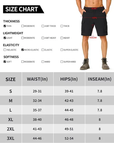 Vista 6 de Pantalones cortos de senderismo para hombre, de secado rápido, ligeros, con múltiples bolsillos, para pesca, campamento, golf