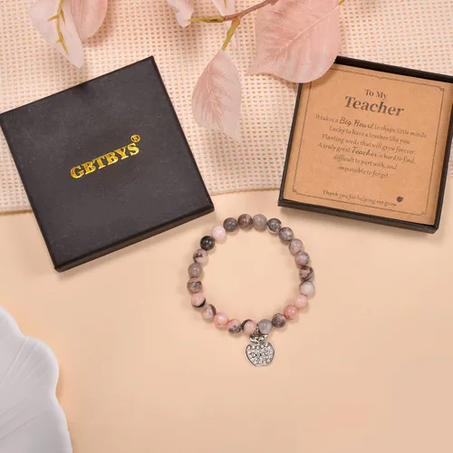 Vista 4 de Regalos de agradecimiento a profesores para mujeres, regalo de graduación para él y ella, pulseras de piedra natural, clase de 2025