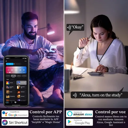 Vista 3 de Bombilla inteligente, WiFi y Bluetooth 5.0, A19 E26 800LM bombilla que cambia de color, blanco cálido a frío, luces LED regulables, control