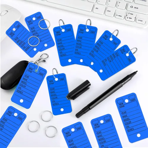 Vista 7 de Gersoniel 500 etiquetas para llaves con etiquetas, etiquetas para llaves de concesionario de automóviles con anillos, etiquetas en blanco