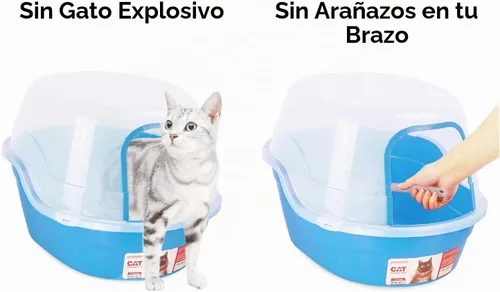 Vista 3 de Petphabet Caja de Arena para Gatos con Capucha Jumbo, Extra Grande, Azul Claro