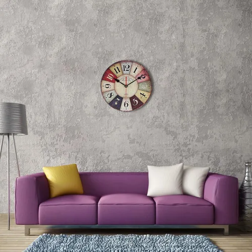 Vista 6 de Timelike Reloj de pared de madera de MDF, estilo retro, estilo retro, estilo rústico, estilo retro, reloj de pared de cuarzo (8 pulgadas, colorido)