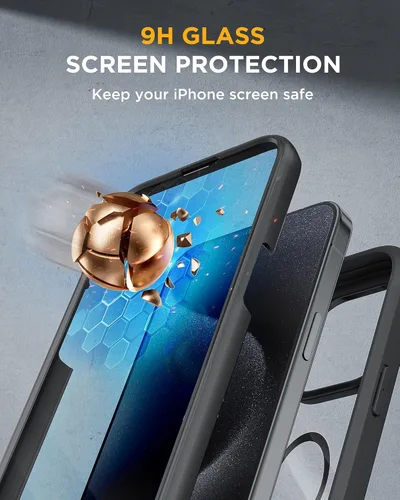 Vista 3 de Miracase Funda magnética para iPhone 15 Pro [compatible con MagSafe] Funda protectora de cuerpo completo con protector de pantalla de vidrio