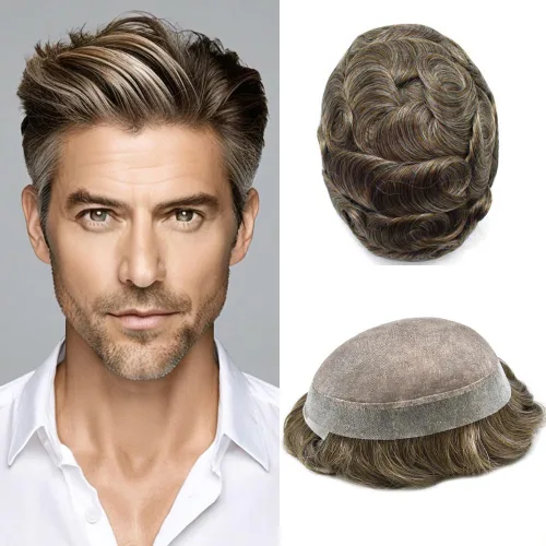 Vista 21 de Toupee For Men Hair Piece Fine Mono Hair System For Men Human Hair Mens Toupee Hair Piece For Men Hair Replacement Protesis Capilar 8x10 Medium