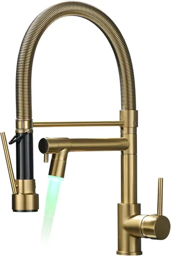 Vista 12 de Grifo de cocina extraíble con rociador, Fapully - Grifo de fregadero de cocina comercial negro primaveral con níquel cepillado
