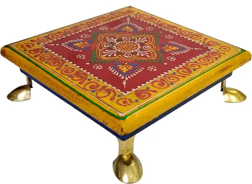 Vista 2 de Purpledip Chowki de madera: plataforma pintada a mano para los ídolos de Dios en el templo casero (11811)