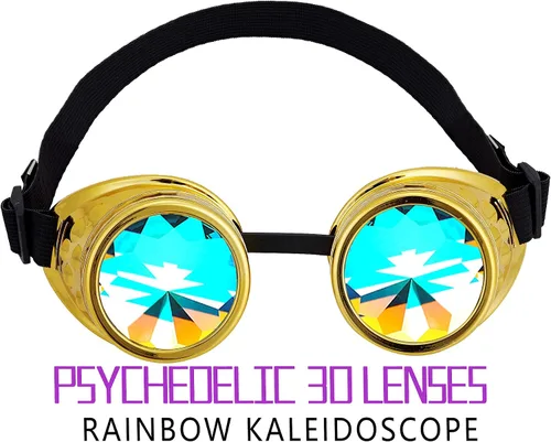 Vista 137 de Gafas de caleidoscopio retro con pinchos, gafas de cristal arcoíris steampunk estilo soldadura, gafas de cosplay punk