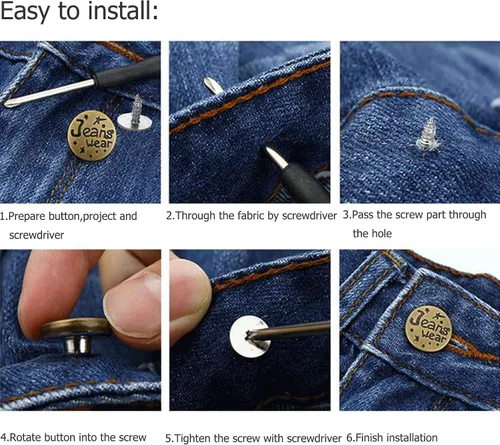 Vista 4 de Arokimi Reemplazo de botones de jeans, botones instantáneos sin coser para pantalones con herramienta, 0.669 in