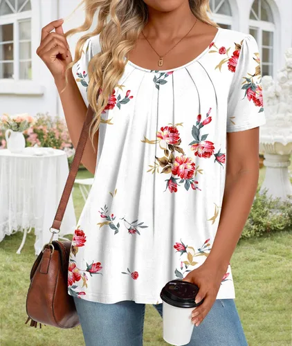 Vista 2 de Anymeet - Camisetas de verano para mujer, estilo casual, plisadas, tipo túnica M-3XL