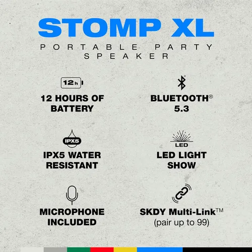 Vista 2 de Skullcandy Stomp XL Altavoz Bluetooth - Altavoz portátil inalámbrico impermeable IPX7, con espectáculo de luz LED y modos estroboscópico, batería