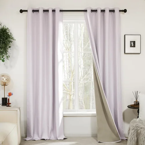 Vista 10 de Deconovo Cortinas 100% opacas, cortinas de sala de estar, cortinas opacas para dormitorio, 2 paneles, caramelo jacquard, 52 x 63 pulgadas