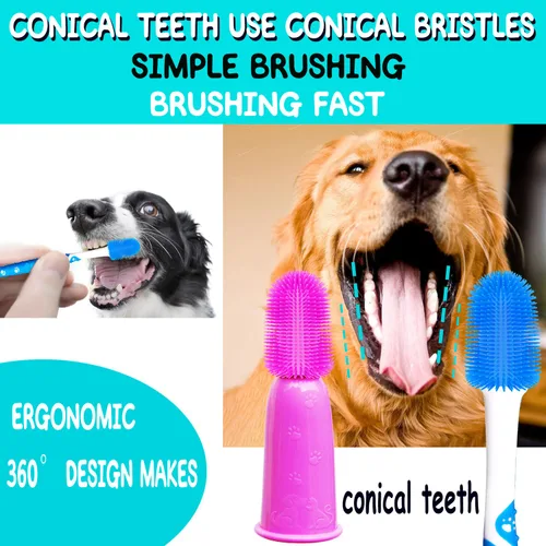 Vista 3 de Cepillo de dientes para perros 360 ° Cepillo de dientes para mascotas Cepillo de dientes de dedo de 360 ° Perros medianos y grandes