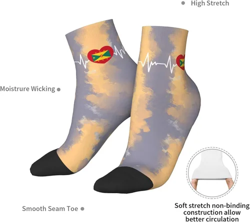 Vista 7 de Grenadan Heartbeat I Love Grenada Heart Flag Ankle Socks Winter Low Cut Sports Warm Comfort Breathable Casual Socks For Mens And Womens