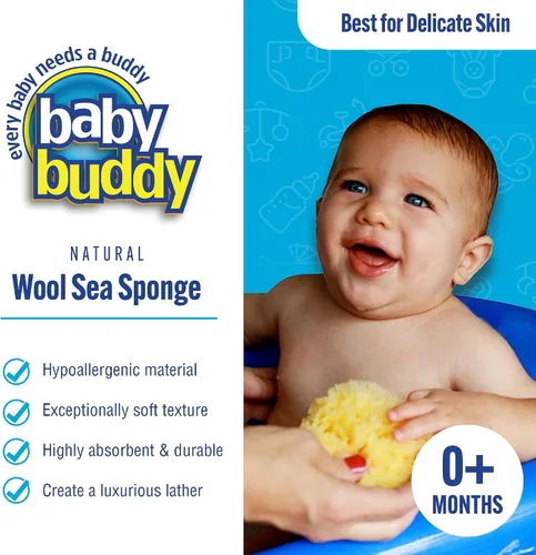 Vista 2 de Baby Buddy Esponja marina de lana natural, esencial para recién nacidos, ultra suave para pieles delicadas, hipoalergénicas y biodegradables, 1