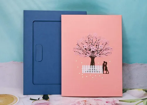 Vista 6 de PENTA ANGEL Tarjeta de flor de cerezo hecha a mano con diseño de flor 3D, romántica carta de felicitación de aniversario, boda, San Valentín