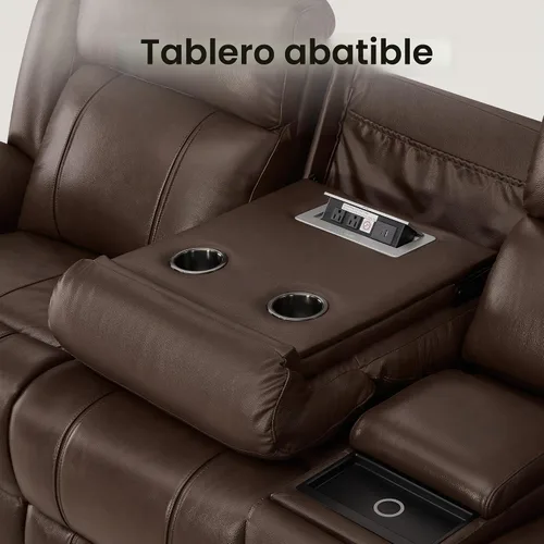 Vista 4 de CHITA - Sofá reclinable eléctrico de piel, para pared, color marrón oscuro, 3 plazas