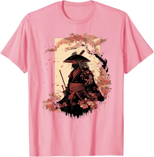 Vista 100 de Camiseta estética vintage samurái de arte japonés samurái retro cereza, Negro